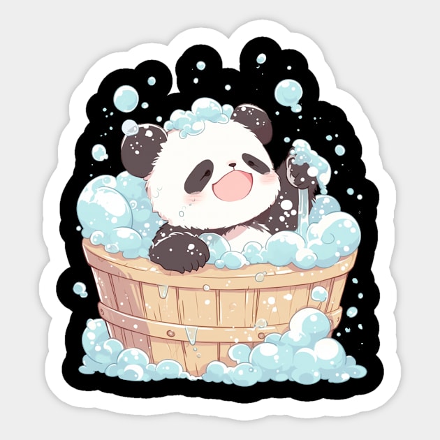 Panda In A Bubble Bath - Panda Bear Japanese Sticker by Anassein.os